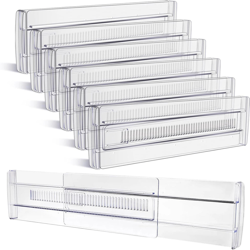 Drawer Dividers, 6-Pack Adjustable Drawer Organizer, Clear Expandable Dresser Organizer for Clothes, Kitchen Utensils, Tableware, Drawers
