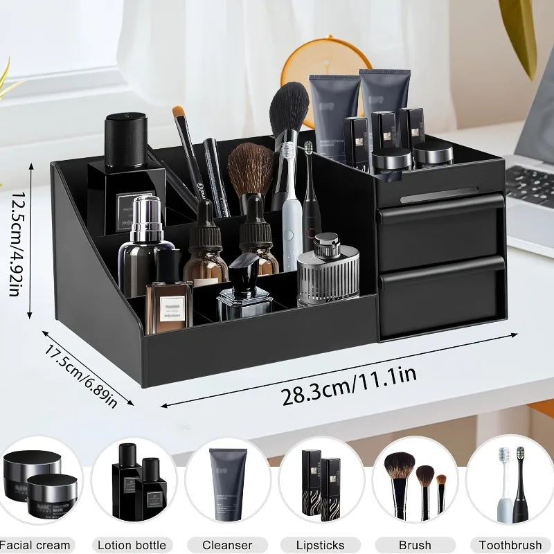 Women's & Men's Perfume & Cologne Organizer with Drawers - Countertop Cosmetic Storage Box Suitable for Skincare, Toiletries