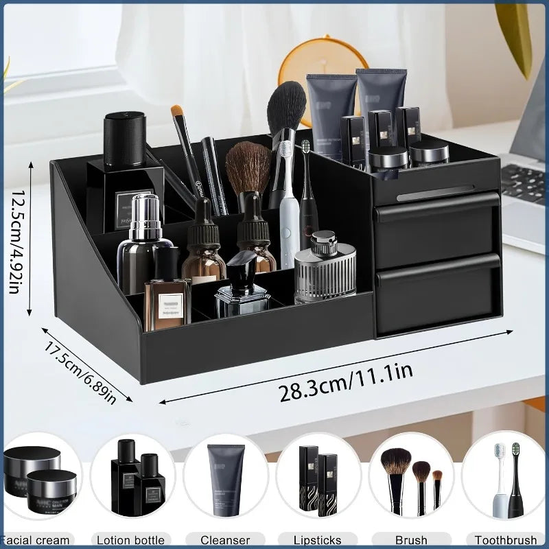 Women's & Men's Perfume & Cologne Organizer with Drawers - Countertop Cosmetic Storage Box Suitable for Skincare, Toiletries