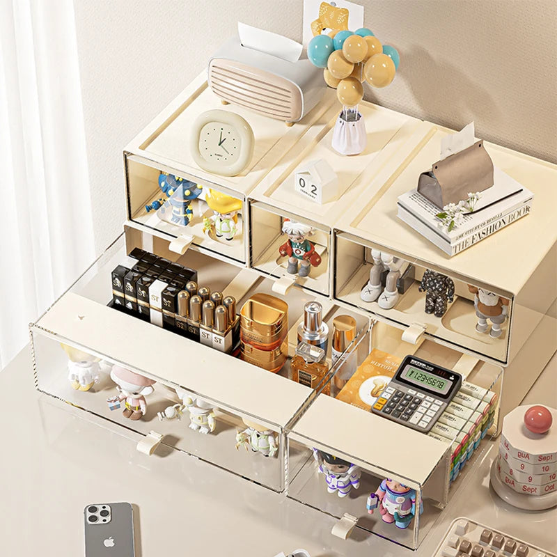 Storage Box with Drawers – Desktop Organizer, Display Case for Collectibles, Office Storage ContainerCustomizable Combination