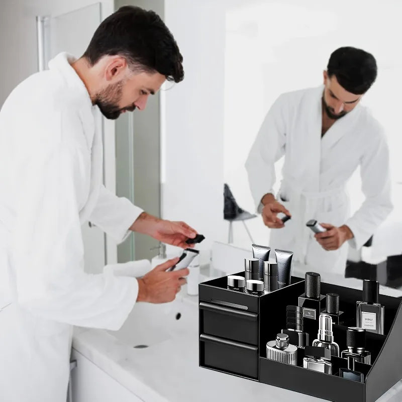 Women's & Men's Perfume & Cologne Organizer with Drawers - Countertop Cosmetic Storage Box Suitable for Skincare, Toiletries