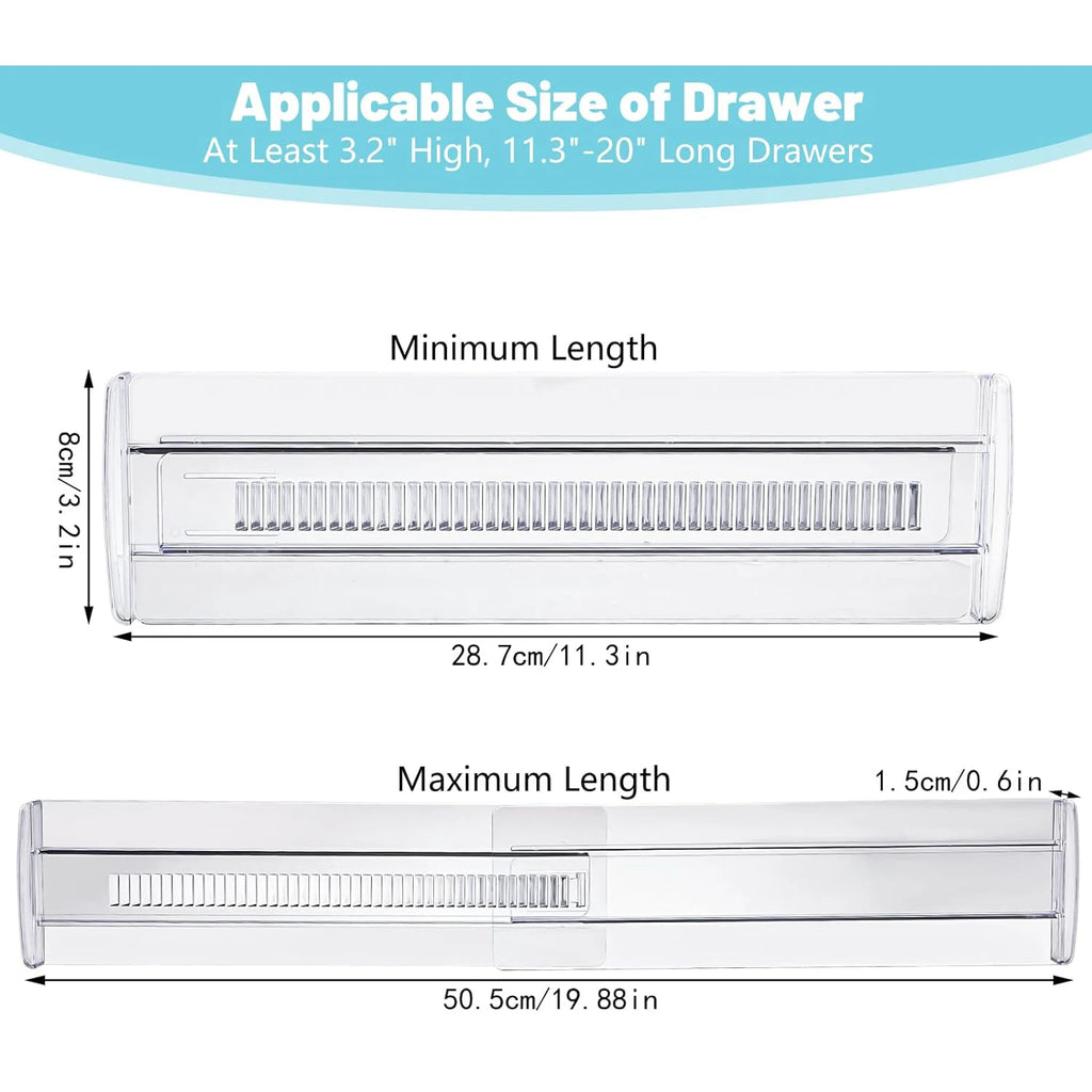 Drawer Dividers, 6-Pack Adjustable Drawer Organizer, Clear Expandable Dresser Organizer for Clothes, Kitchen Utensils, Tableware, Drawers