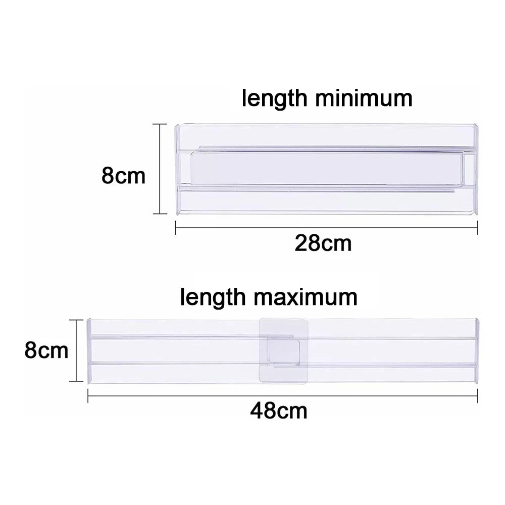 Drawer Dividers Organizers 4 Pack, Adjustable 8cm High Expandable from 27.5-52cm Kitchen Drawer Organizer, Clear Plastic
