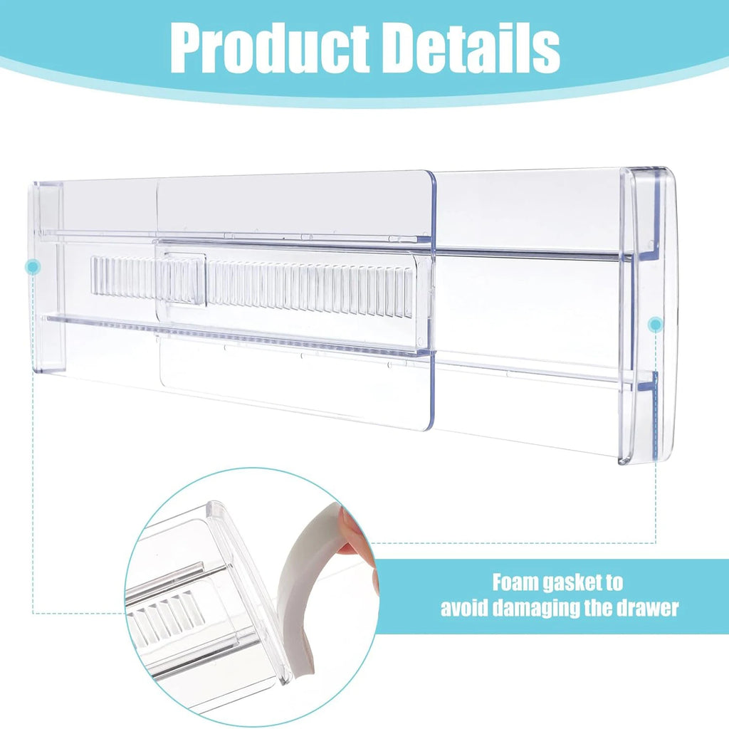 Drawer Dividers, 6-Pack Adjustable Drawer Organizer, Clear Expandable Dresser Organizer for Clothes, Kitchen Utensils, Tableware, Drawers