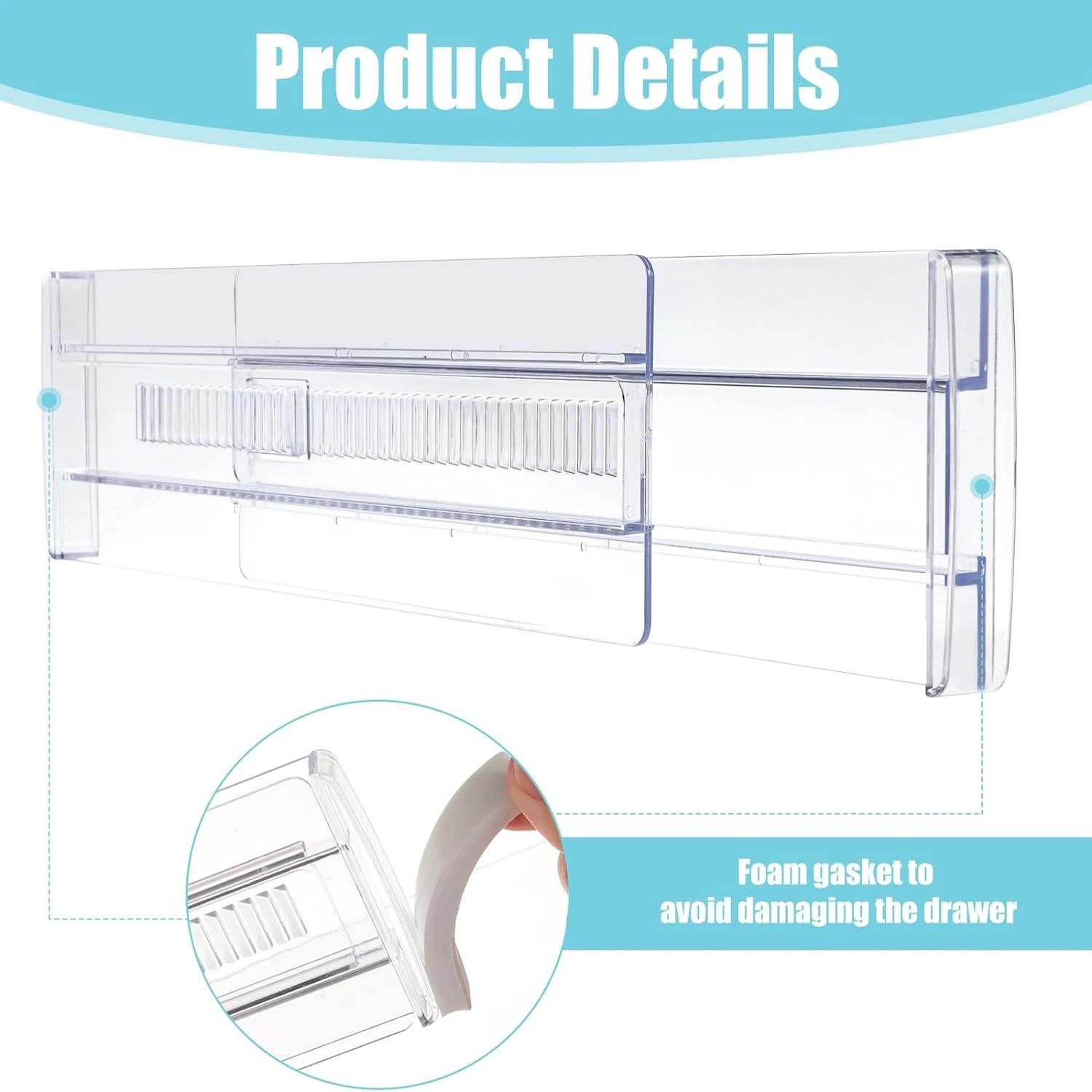 Drawer Dividers, 6-Pack Adjustable Drawer Organizer, Clear Expandable Dresser Organizer for Clothes, Kitchen Utensils, Tableware, Drawers