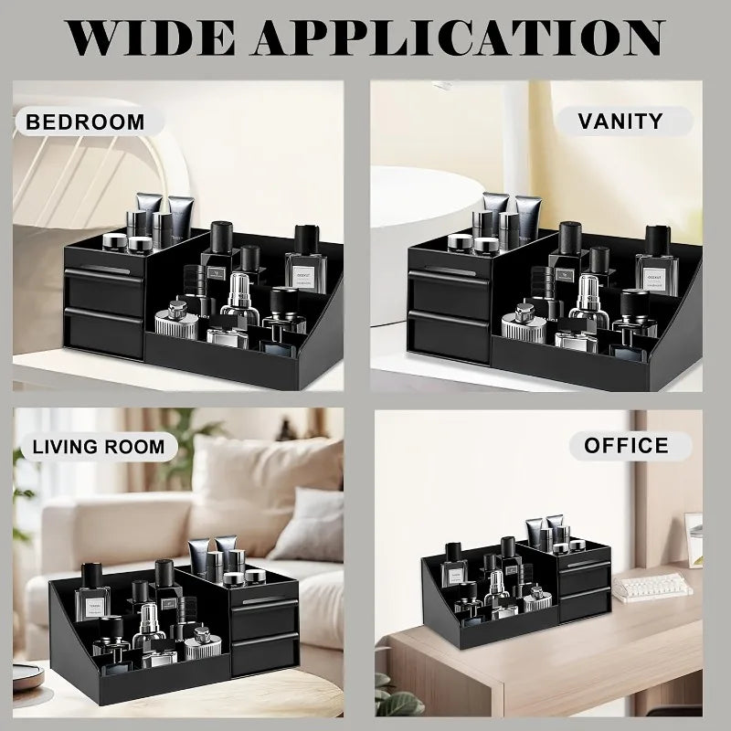 Women's & Men's Perfume & Cologne Organizer with Drawers - Countertop Cosmetic Storage Box Suitable for Skincare, Toiletries
